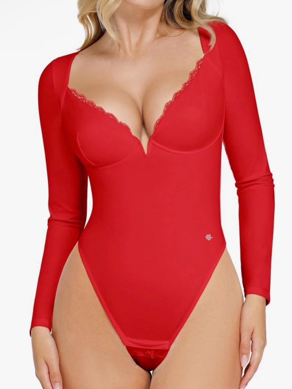 Popilush Red Long Sleeve Bodysuit Lace Shapewear Tummy Control Corset S NWT